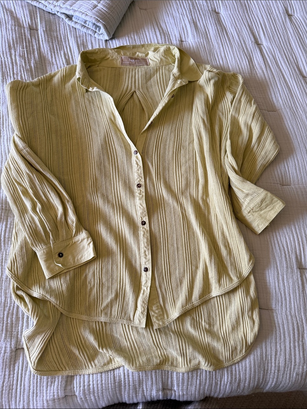 Free People Light Yellow Button-Down Shirt